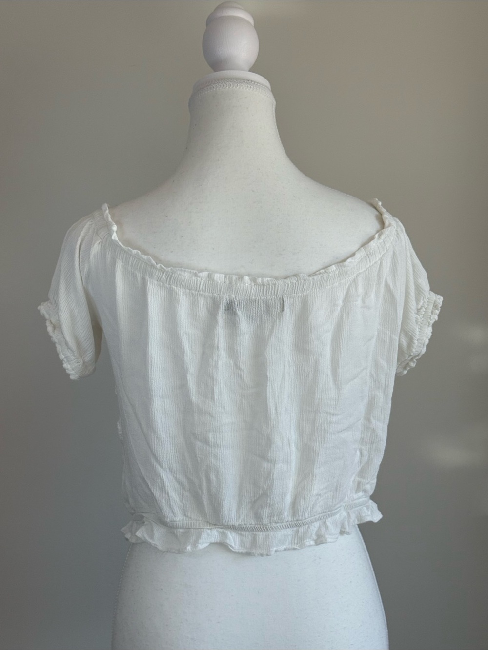 Silver Jeans Co. White Boho Peasant Crop Top Tassel Tie Women’s Medium - Picture 4 of 6